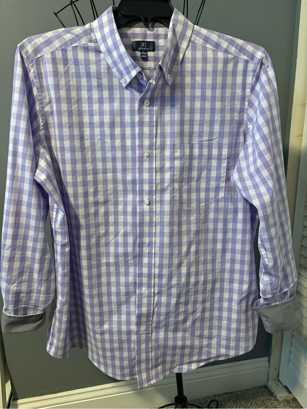 George Lavender and White Gingham Button-Down Shirt